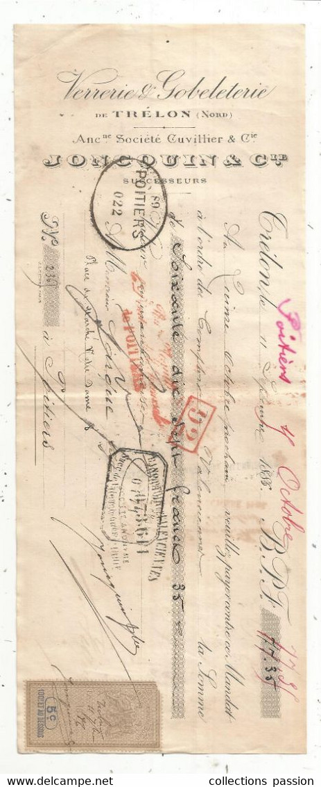 Lettre De Change, Mandat, 1886 , Verrerie Gobeleterie De TRELON , Nord , 2 Scans, Frais Fr 1.75 E - Lettres De Change