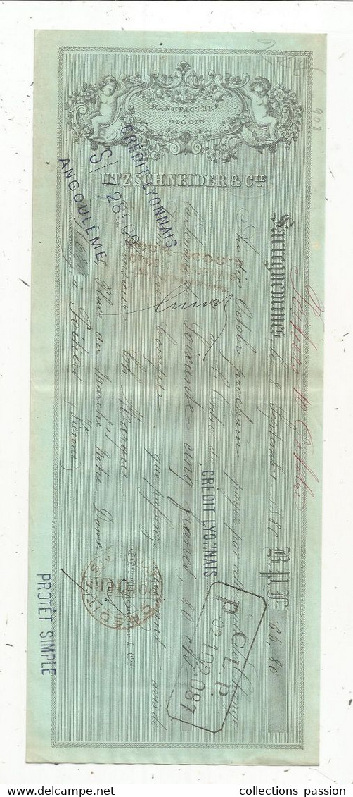 Lettre De Change, 1886 , Manufacture à DIGOIN , UTZSSCHNEIDER & Cie , 3 Scans, Frais Fr 1.75 E - Lettres De Change