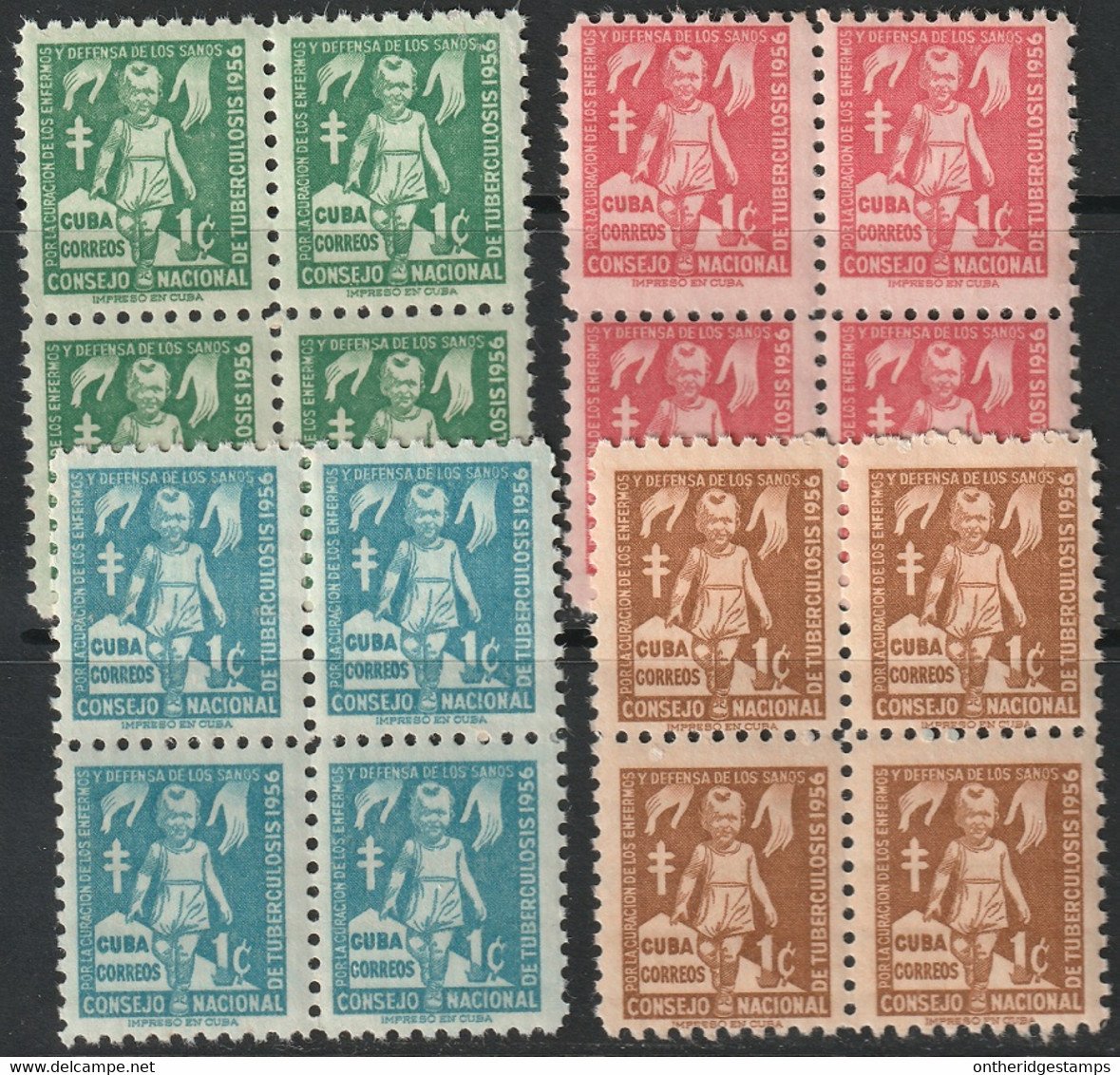 Cuba 1956 Sc RA30-3 Yt Bienfaisance 28-31 Postage Tax Set Blocks MNH** Some Ink On Gum - Liefdadigheid