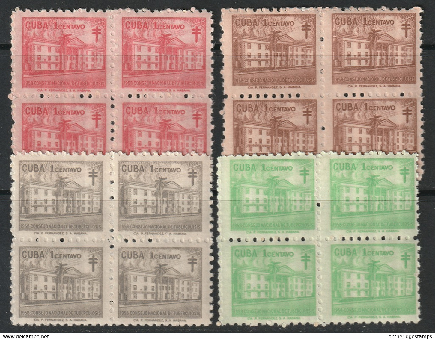Cuba 1958 Sc RA39-42 Yt Bienfaisance 36-9 Postage Tax Set Blocks MNH** Some Ink On Gum - Charity Issues