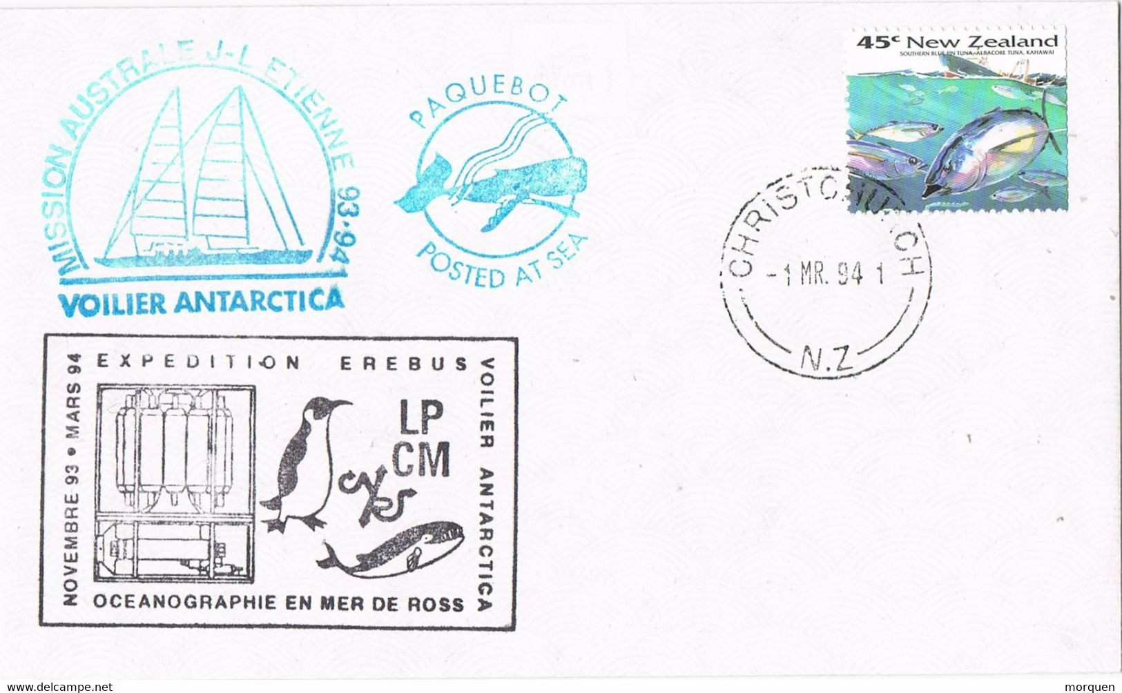 44070. Carta CHISTCHURCH (New Zealand) 1984. ANTARCTIC, Voilier Antartida, Expedicion EREBUS, Paquebot - Briefe U. Dokumente