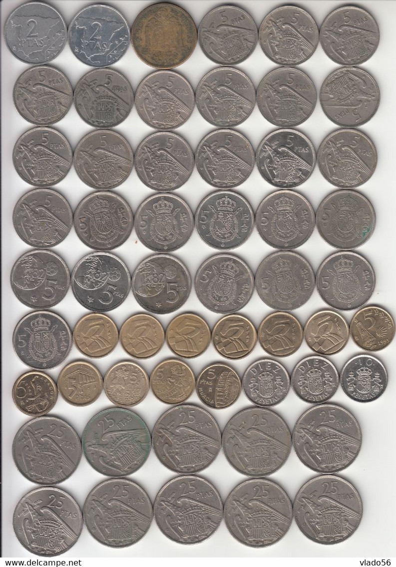 SPAIN - LOT A - 160  DIFFERENT COINS FROM  5 CENTIMOS 1940 UP TO 5 PESETAS 2001 (TABLE),  LM1.26 -  Collections