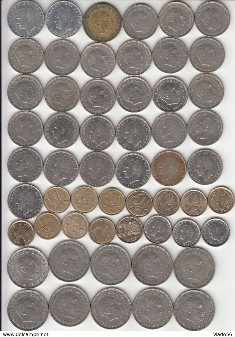 SPAIN - LOT A - 160  DIFFERENT COINS FROM  5 CENTIMOS 1940 UP TO 5 PESETAS 2001 (TABLE),  LM1.26 -  Colecciones