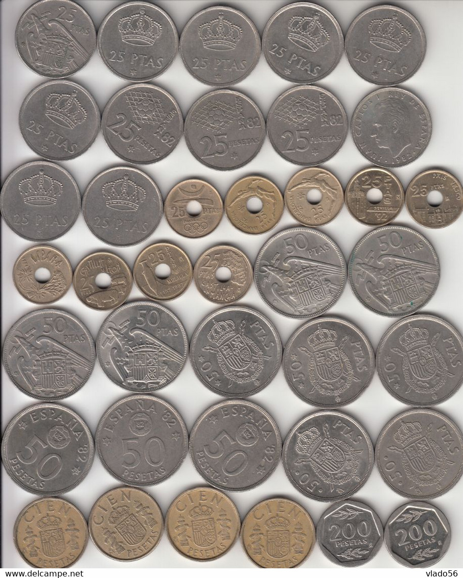 SPAIN - LOT A - 160  DIFFERENT COINS FROM  5 CENTIMOS 1940 UP TO 5 PESETAS 2001 (TABLE),  LM1.26 -  Collections