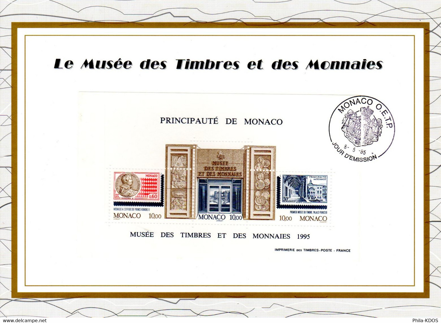 &#9989; (Faciale = 4.57 €) " LE MUSEE DES TIMBRES ET DES MONNAIES " Sur Encart CEF 1er Jour De 1995. Parfait état FDC - FDC