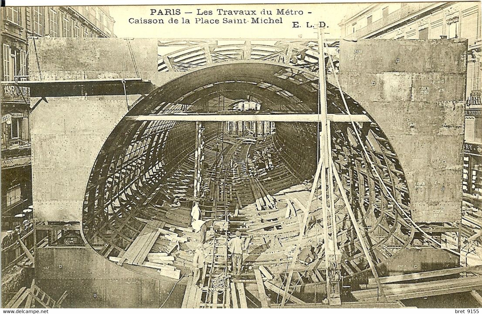 75 PARIS EN 1906 LES TRAVAUX DU METRO CAISSON SUR LA PLACE SAINT MICHEL 1 - Pariser Métro, Bahnhöfe