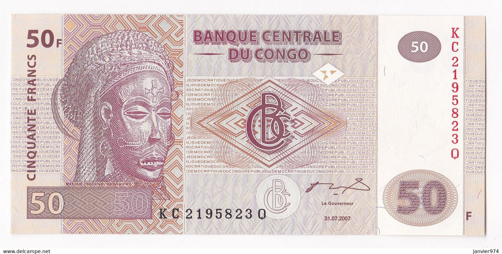 Banque Centrale Du Congo 50 Francs 2007 , Aph.  KC2195823Q, Billet Neuf UNC - Ohne Zuordnung