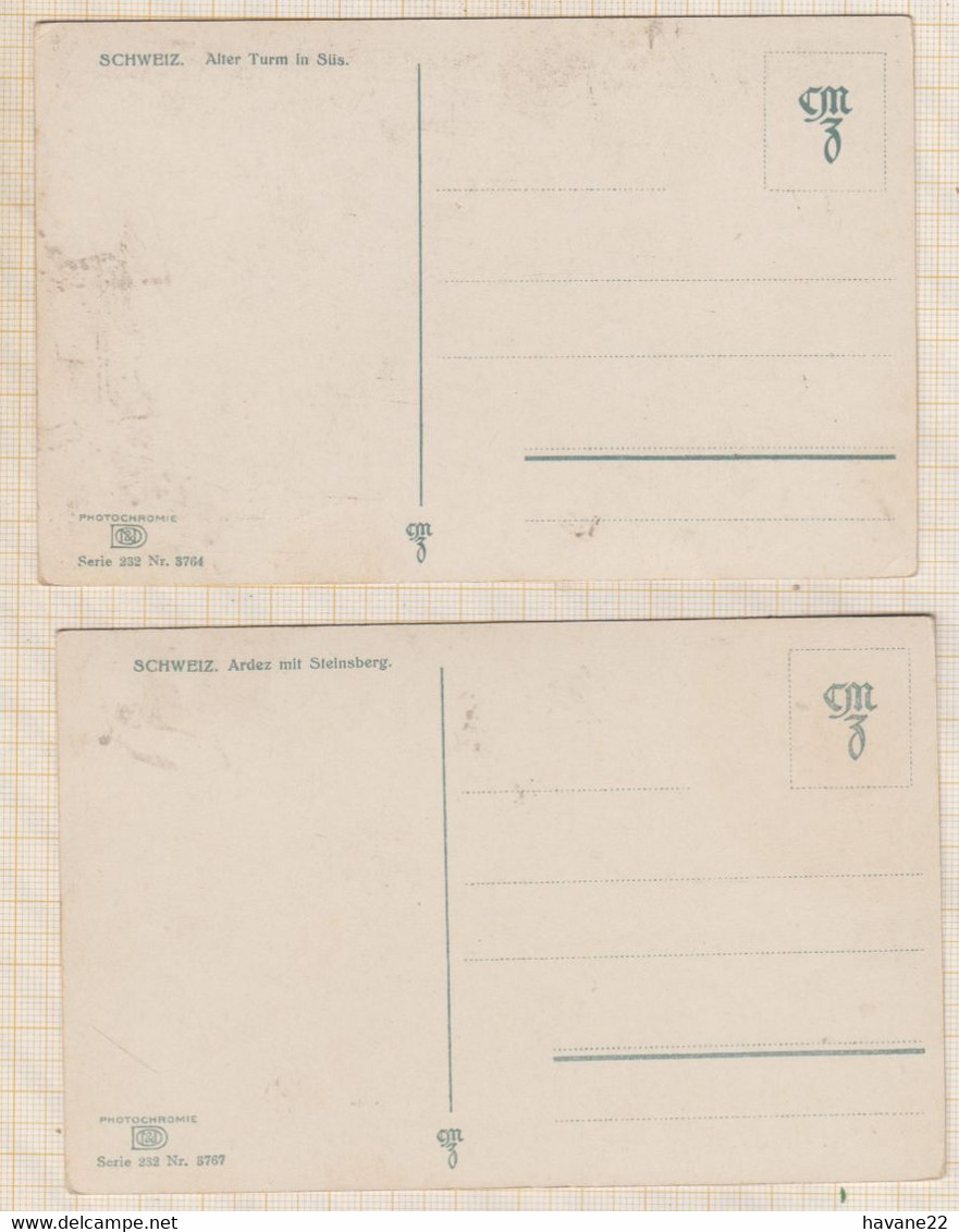22C596 SCHWEIZ ARDEZ MIT STEINSBERG + ALTER TURM IN SUS Lot De 2 - Ardez