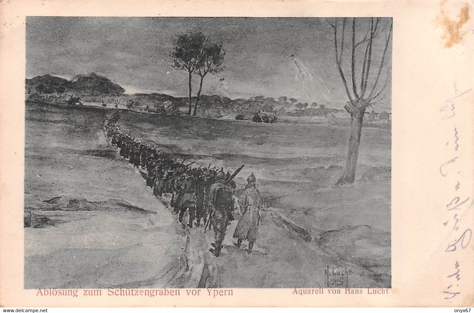 Ablösung Zum Schützengraben  Vor YPERN-YPRES-IEPER-Belgïe-Belgique-Krieg-14/18-Carte Dessin-Aquarell Hans Lucht - Ieper