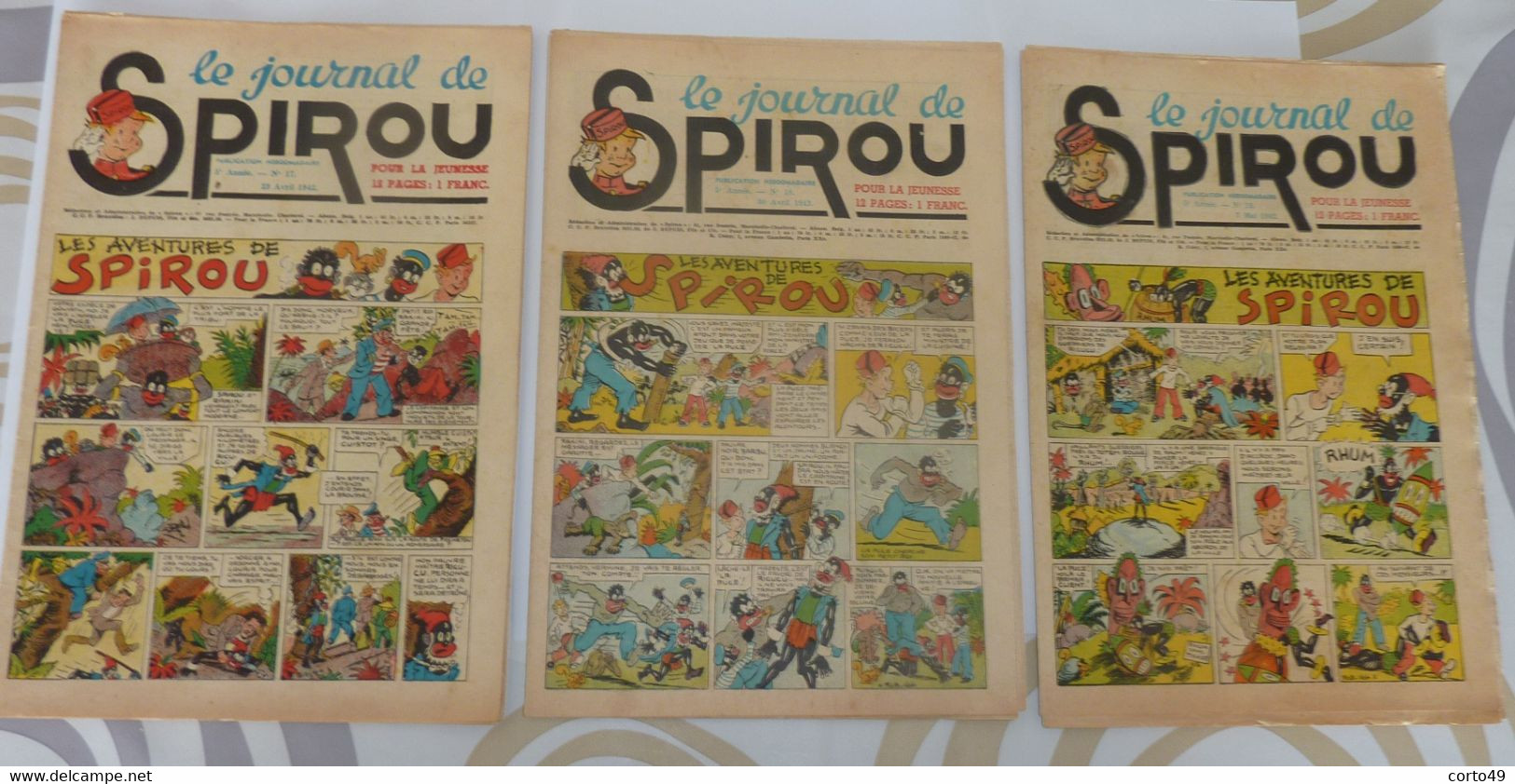 3 "JOURNAL DE SPIROU " CINQUIEME ANNEE - Les N° 17,18 Du 23 Et 30 Avril Et 19 Du 7 Mai1942 -- 12 Pages !!! 5 Scans ! - Spirou Magazine
