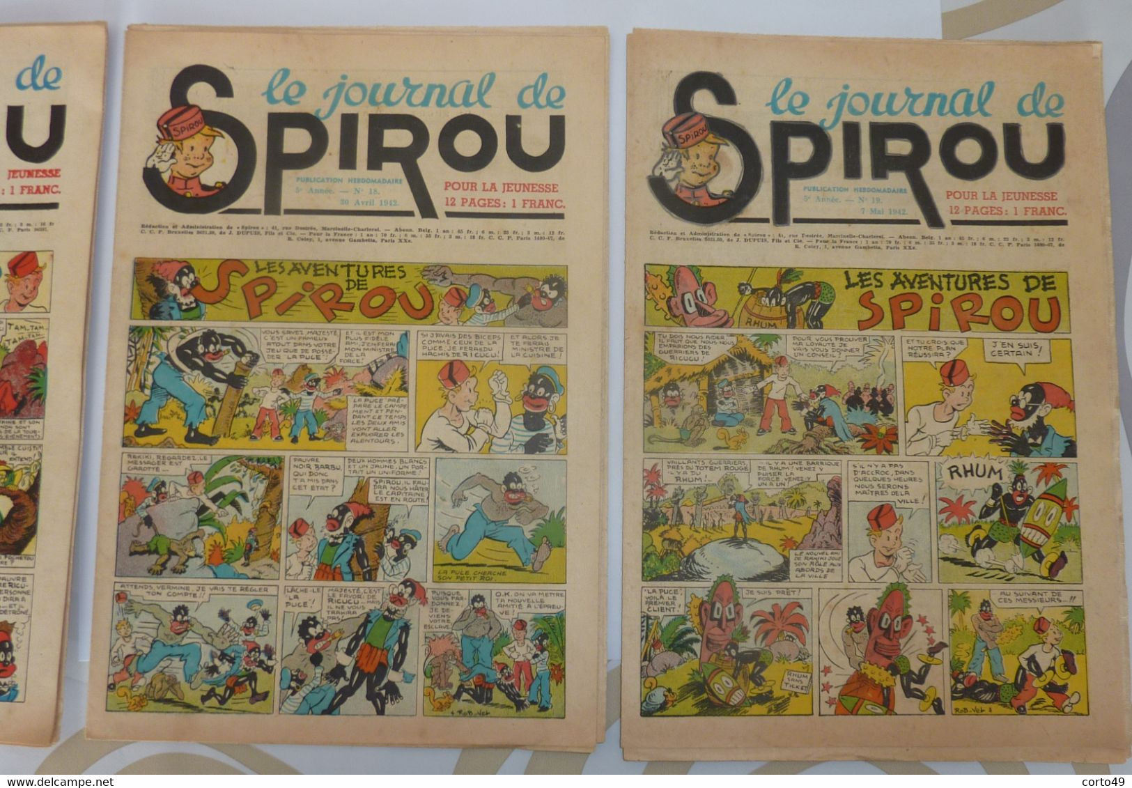 3 "JOURNAL DE SPIROU " CINQUIEME ANNEE - Les N° 17,18 Du 23 Et 30 Avril Et 19 Du 7 Mai1942 -- 12 Pages !!! 5 Scans ! - Spirou Magazine