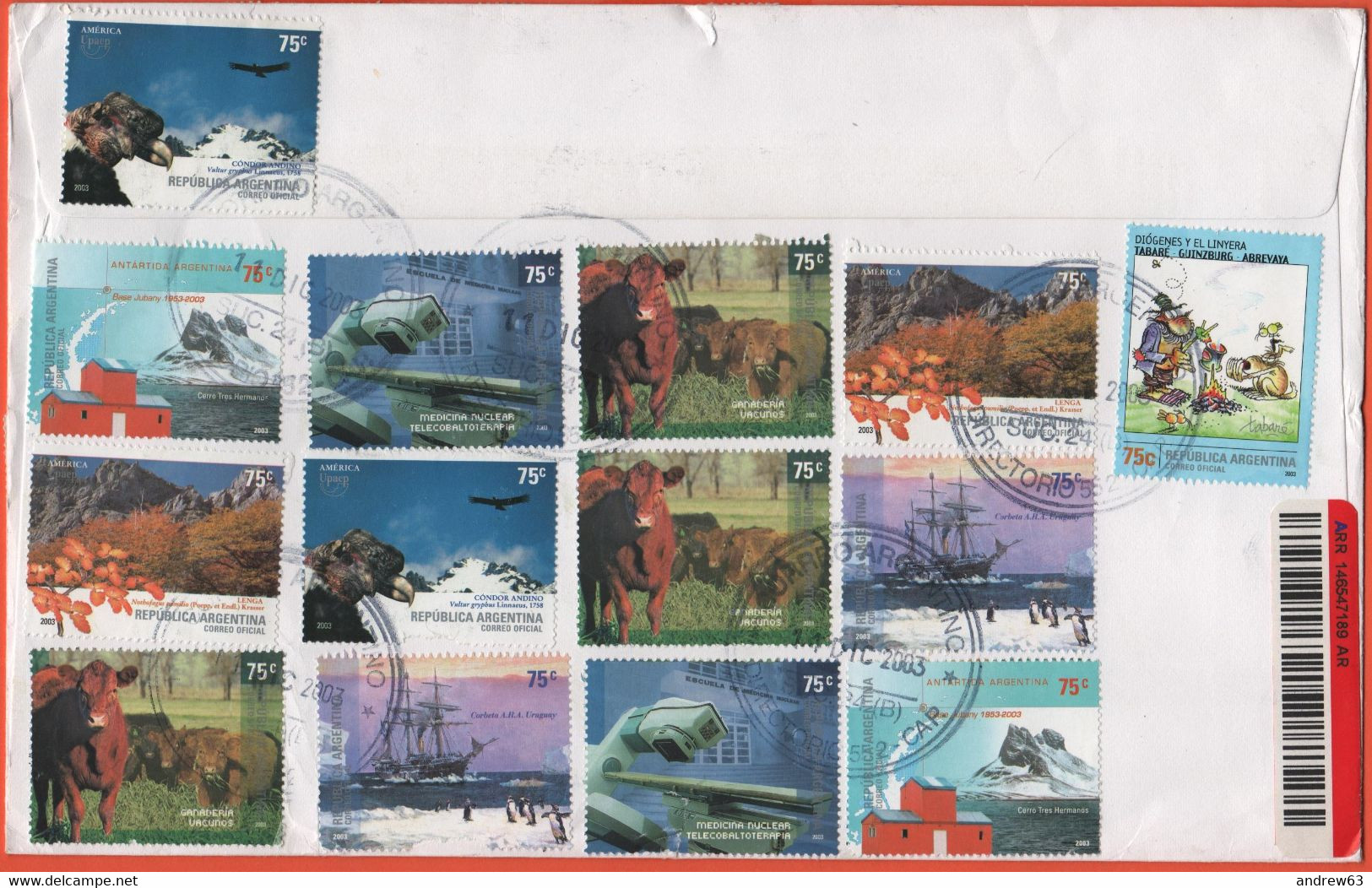 ARGENTINA - 2003 - 27 Stamps (14 On The Rear) - Registered - Medium Envelope - Viaggiata Da Buenos Aires Per Brussels, B - Covers & Documents