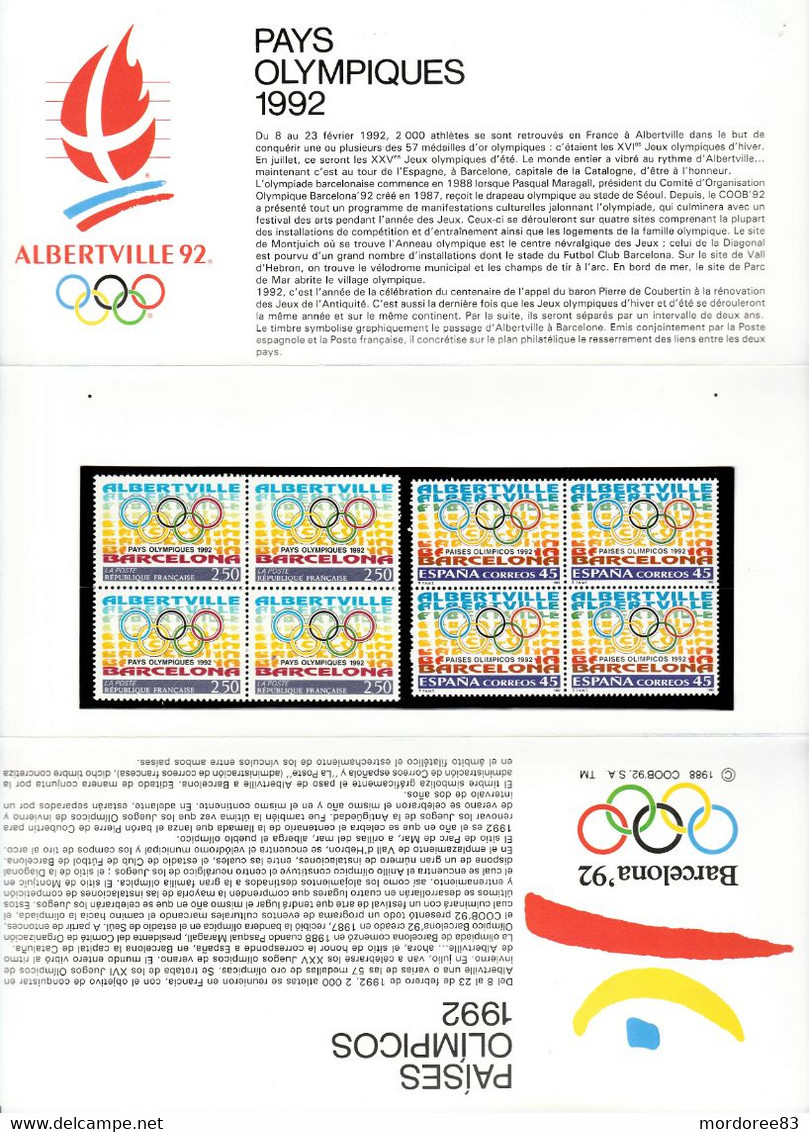 Timbres - émission Commune France Espagne - Pays Olympiques - Bloc Souvenir (neuf SANS Blister) - 1992 - Blocs Souvenir