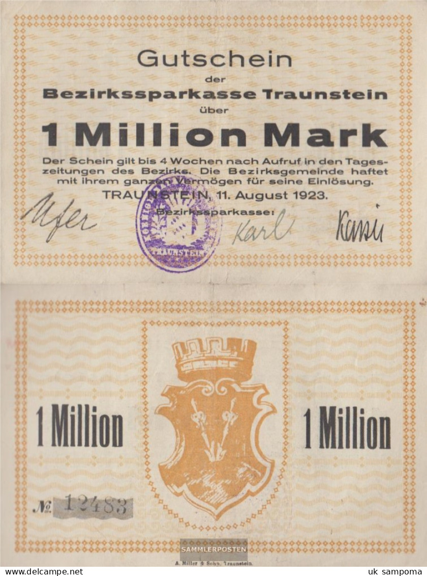 Traunstein Inflationsgeld Sparkassa Traunstein (11. August) Used (III) 1923 1 One Million Mark - 1 Miljoen Mark