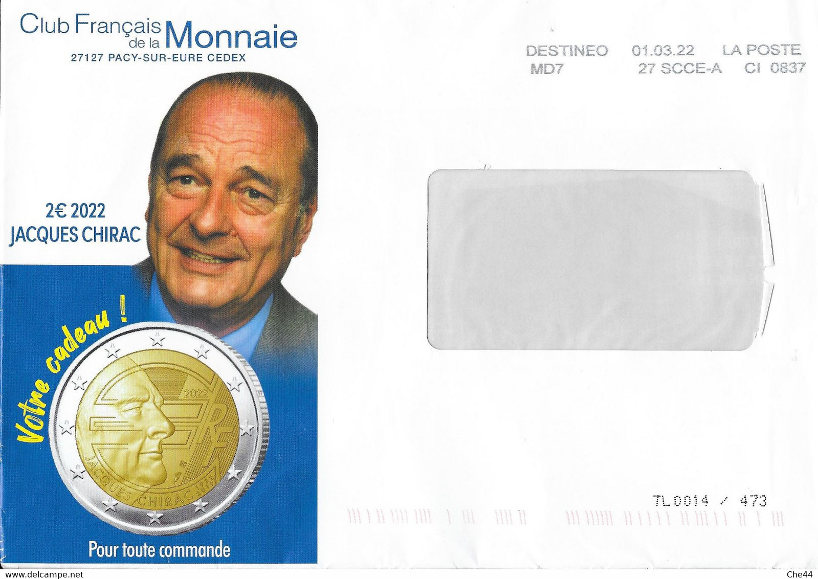 Enveloppe Destinéo : Jacques Chirac. - Briefe U. Dokumente