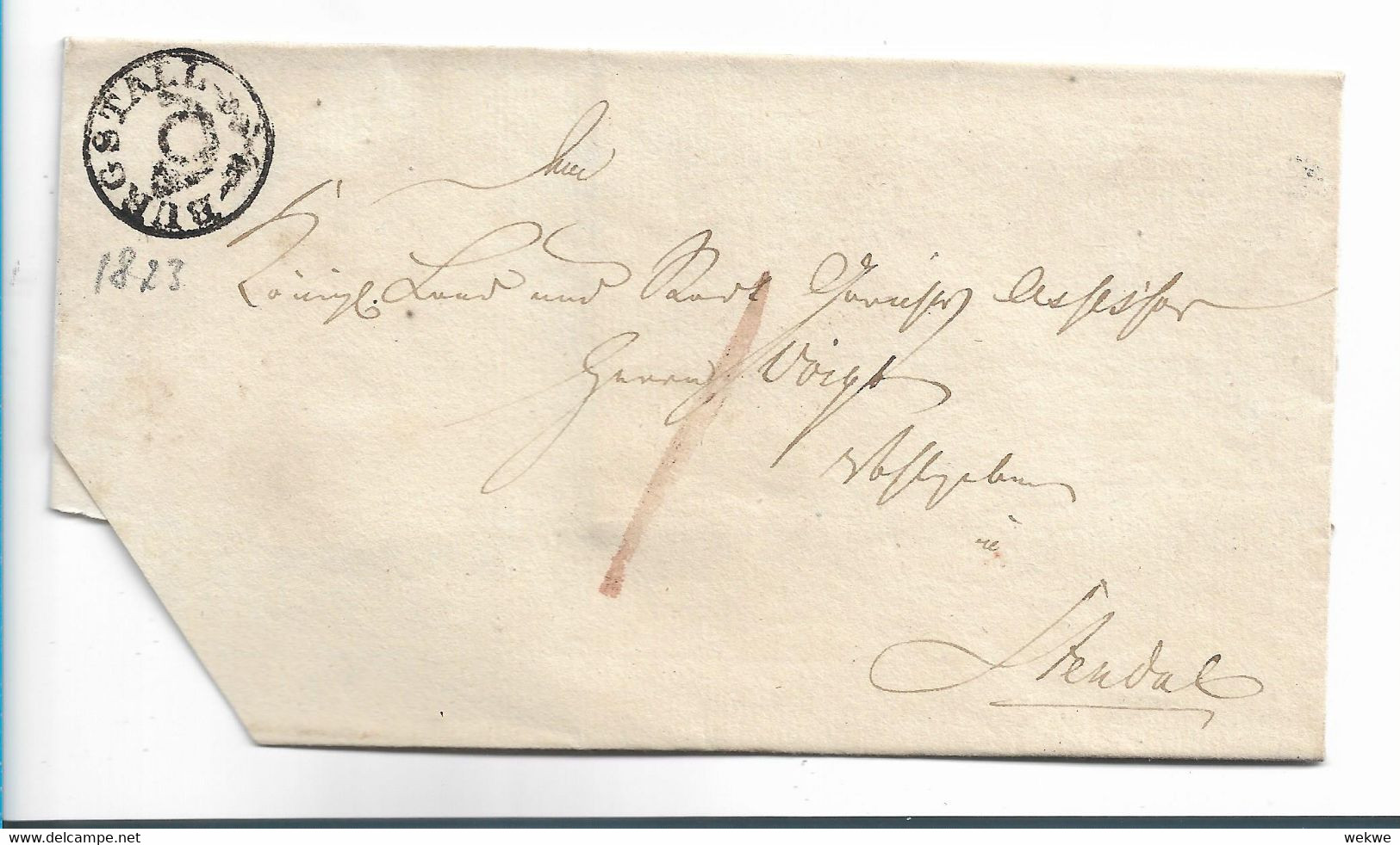 Pre340 / PREUSSEN - Burgstall Posthornstempel Nach Stendal (Briefhülle Ohne Inhalt) 1823 - Storia Postale