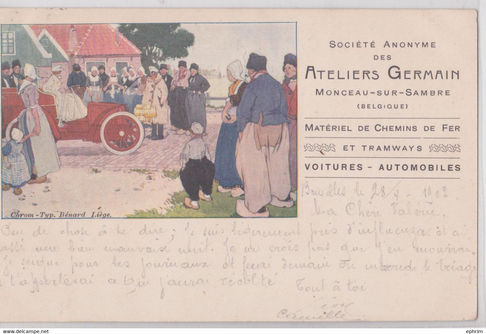 Monceau-sur-Sambre Belgique Ateliers Germain Publicité Matériel De Chemins De Fer Tramways Voitures Automobiles Cpa 1902 - Otros & Sin Clasificación