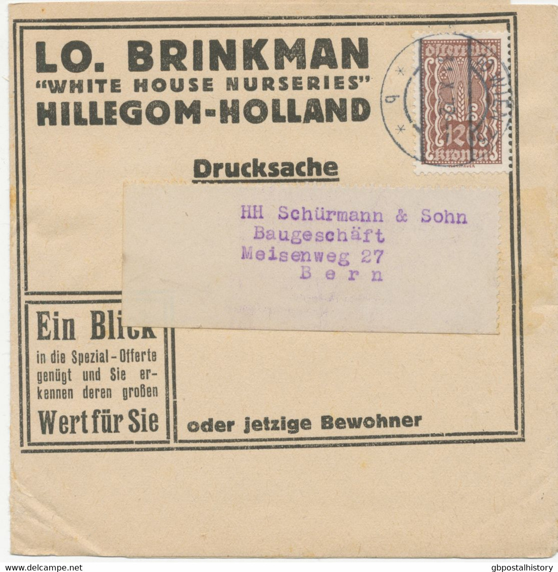 ÖSTERREICH 1922, Kab.-Zeitungsschleife Mit EF 120 Kr Und K2 „10 WIEN 75“ Nach BERN, Schweiz, Extem Seltene Frankatur - Lettres & Documents