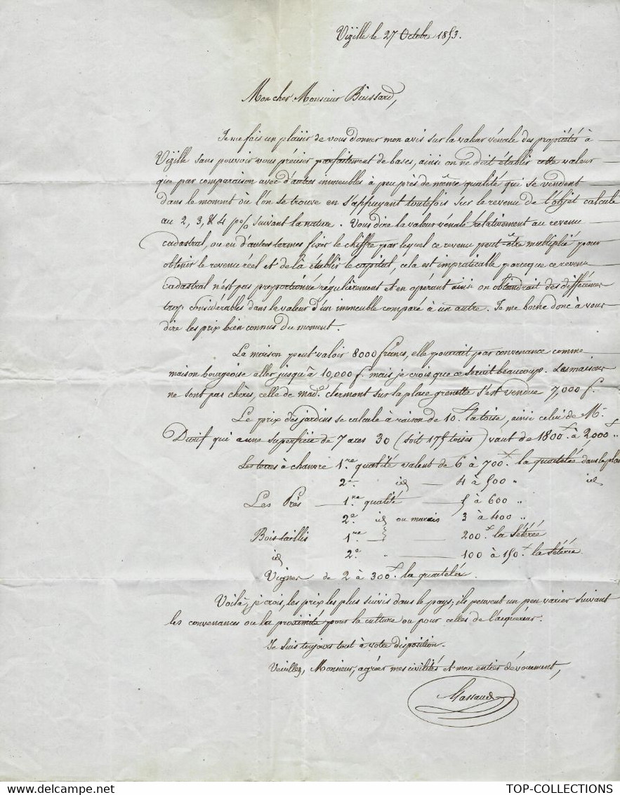 1853 VALEUR ESTIMATION DUNE MAISON à Vizille Isère Vallée De La Romanche LETTRE SIGNEE Massaud  => Bussière Grenoble - Documents Historiques