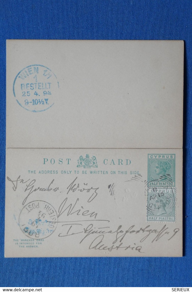 L 1 CHYPRE CYPRUS BELLE LETTRE CARTE DOUBLE 1894 PAR RODI POUR AUSTRIA VIA WIEN   + AFFRANCH. PLAISANT - Cipro (...-1960)