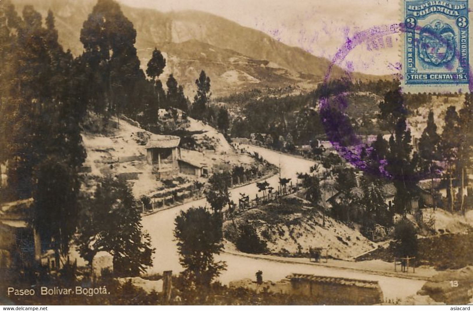 Real Photo Paseo Bolivar Bogota Stamped 1923 To Santa Clara Cuba - Colombie