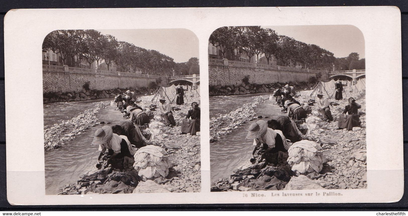 ORIGINALE PHOTO STEREO DEBUT 1900 * NICE - LES LAVEUSES SUR LE PALLION * - Stereoskope - Stereobetrachter