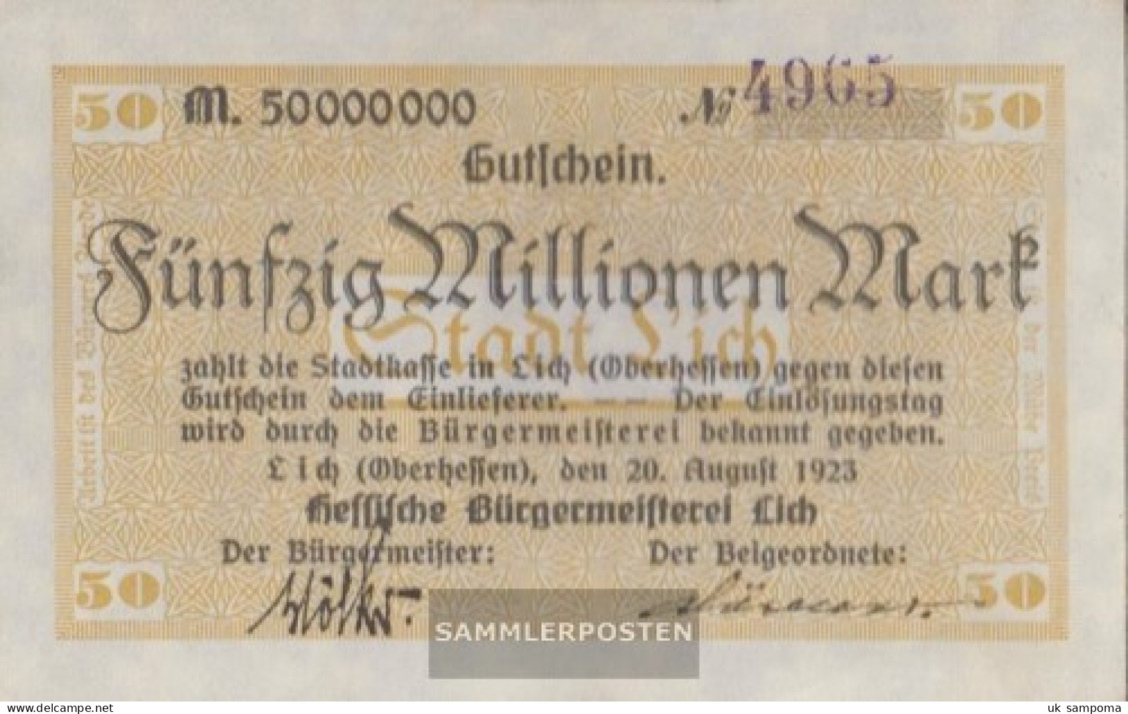 Lich Inflationsgeld City Lich Uncirculated 1923 50 Million Mark - 50 Miljoen Mark