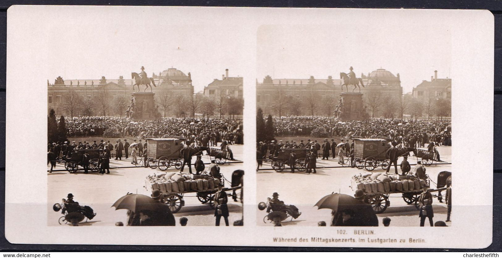 ORIGINALE PHOTO STEREO Ca 1890 * BERLIN - WAHREND DES MITTAGSKONZERTS IM LUSTGARTEN * Selten !! - Visionneuses Stéréoscopiques