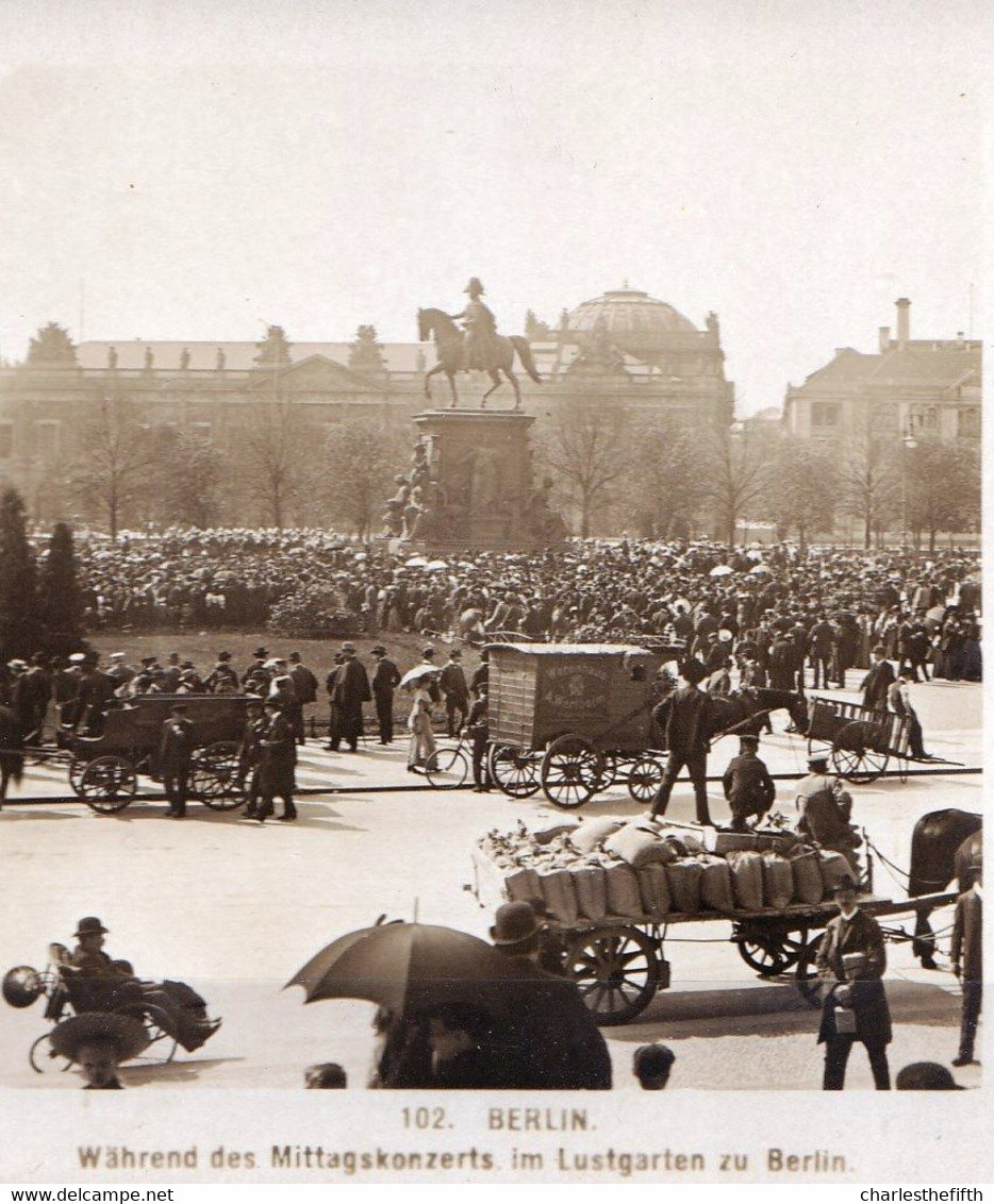 ORIGINALE PHOTO STEREO Ca 1890 * BERLIN - WAHREND DES MITTAGSKONZERTS IM LUSTGARTEN * Selten !! - Visores Estereoscópicos