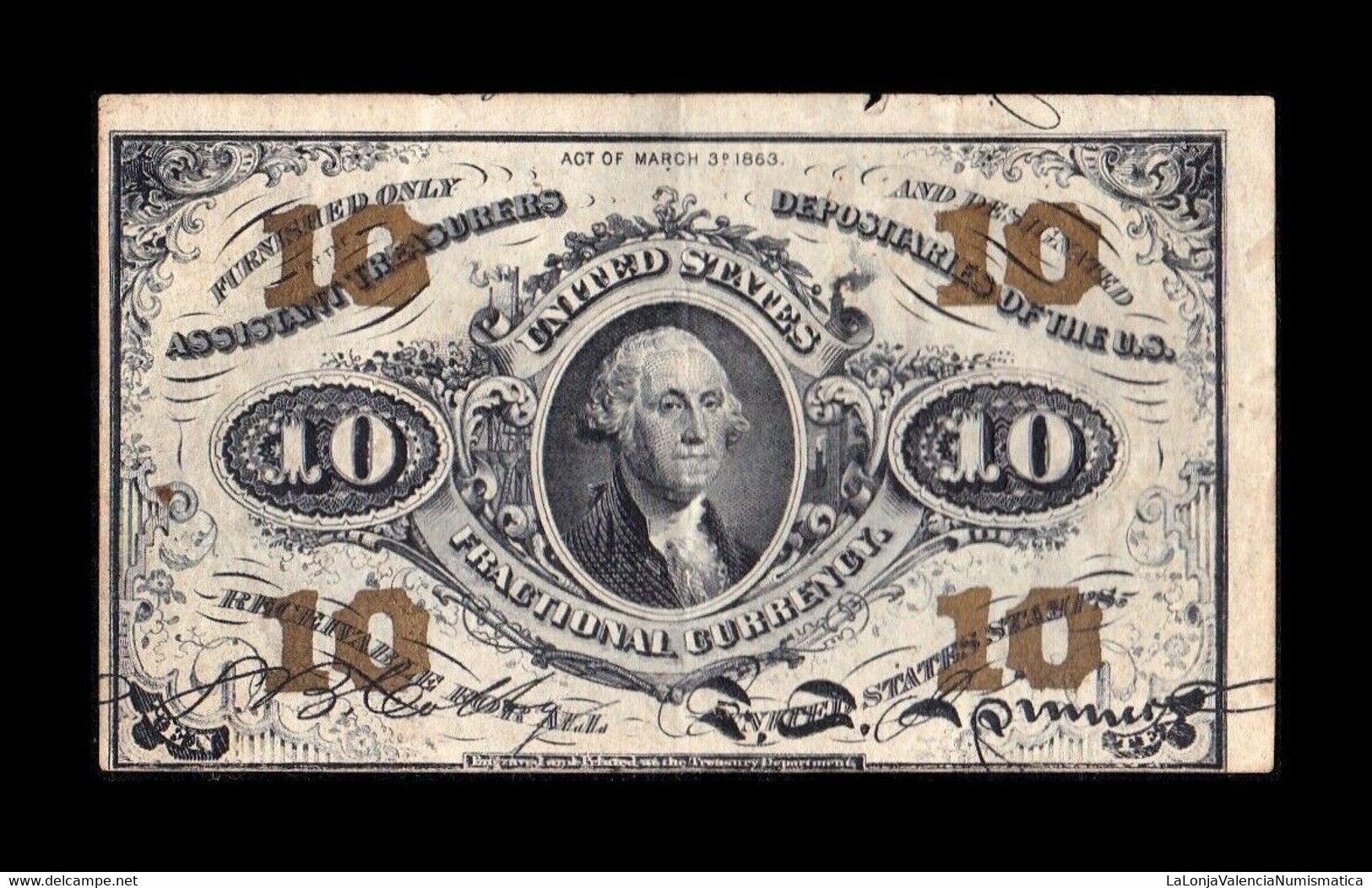 Estados Unidos United States 10 Cents George Washington 1863 Pick 108e MBC VF - 1863 : 3° Edición