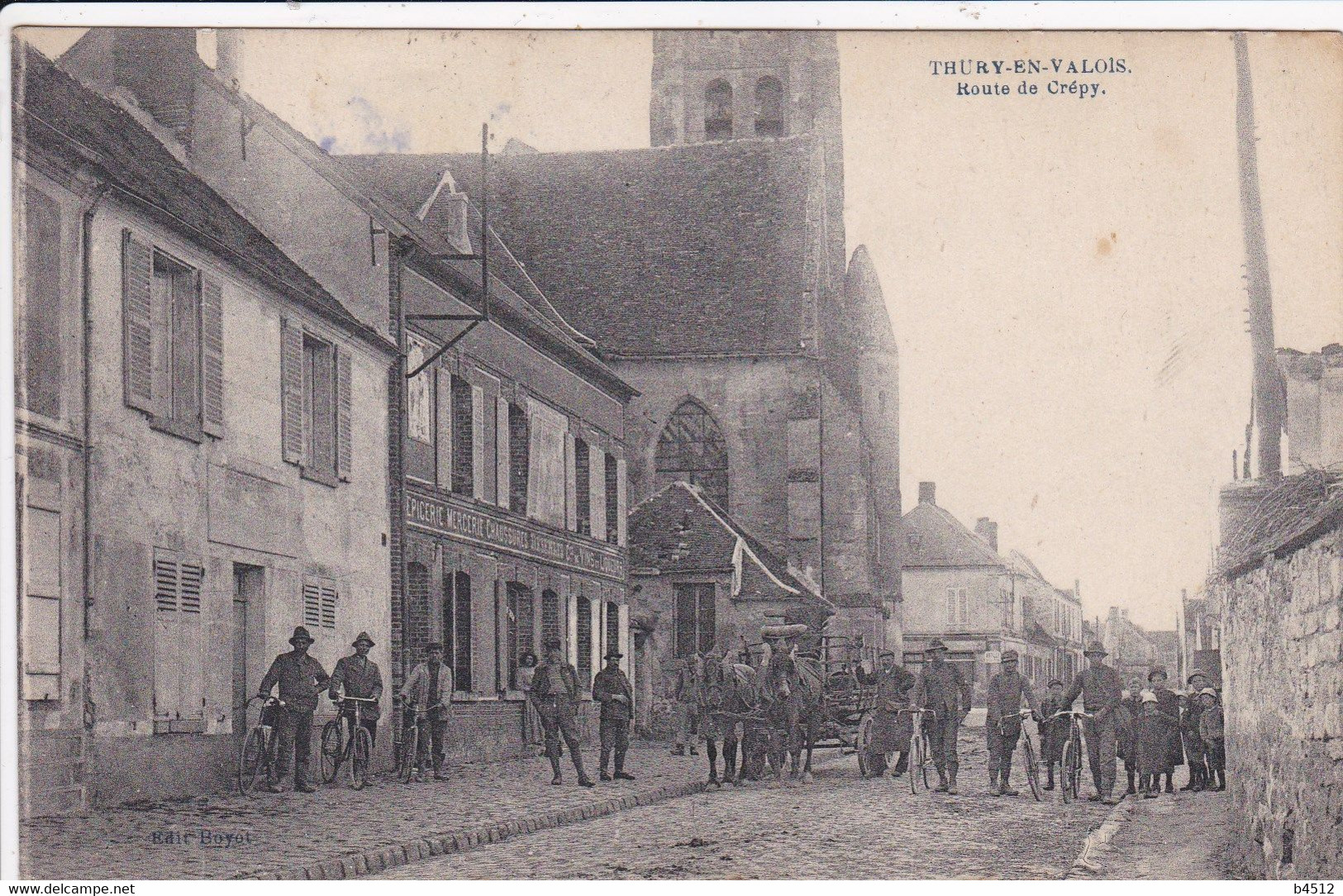 60 THURY En VALOIS Route De Crépy , 1914 Façade épicerie Mercerie , Attelage Charette - Andere & Zonder Classificatie