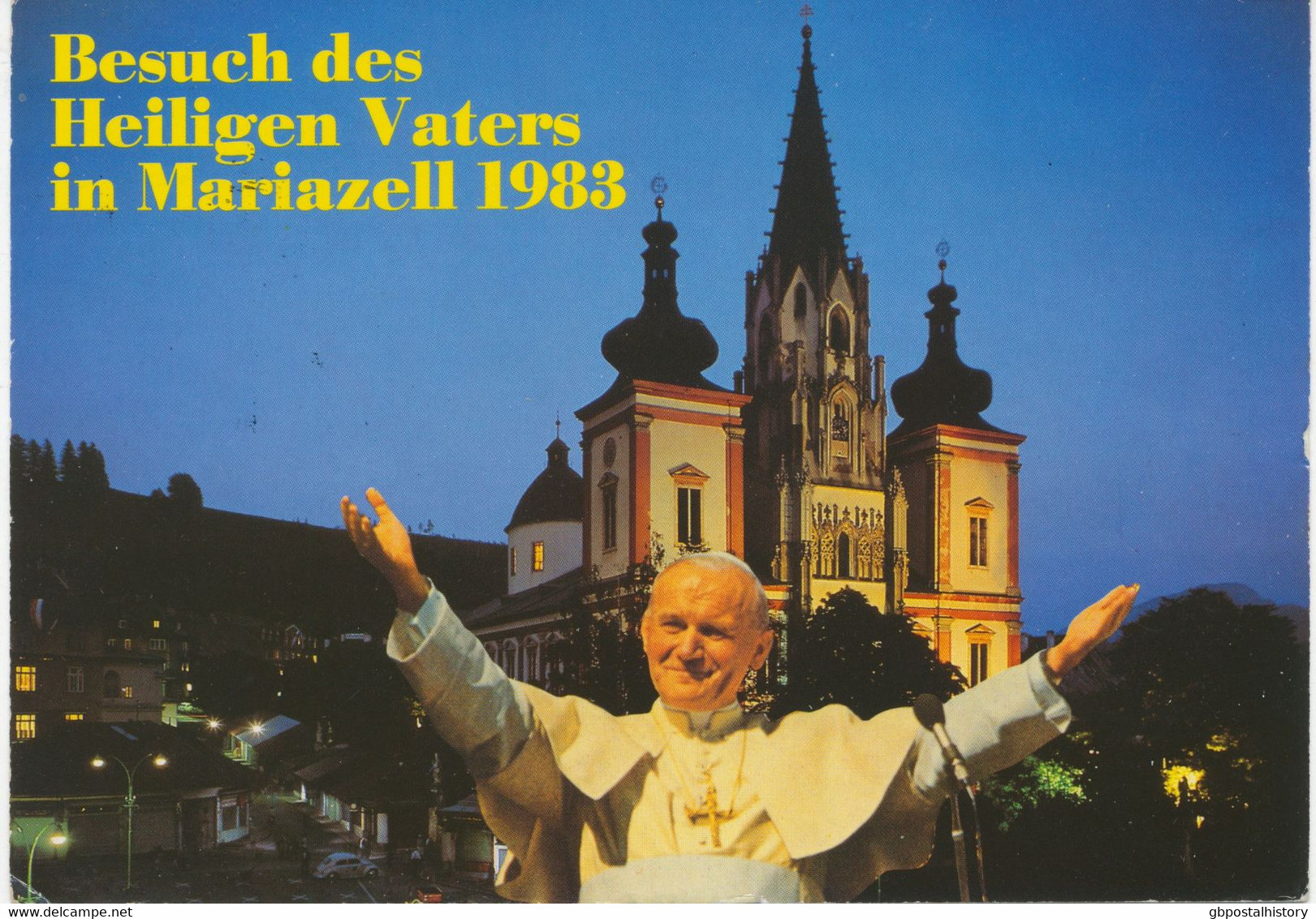 ÖSTERREICH 1983, Papstbesuch In Österreich 6 S Auf Dto AK Nach Deutschland Mit SST PAPST JOHANNES PAUL II IN MARIAZELL - Storia Postale