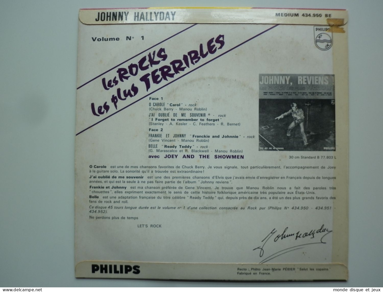 Johnny Hallyday 45Tours EP Vinyle Les Rocks Les Plus Terribles Vol 1 - 45 T - Maxi-Single