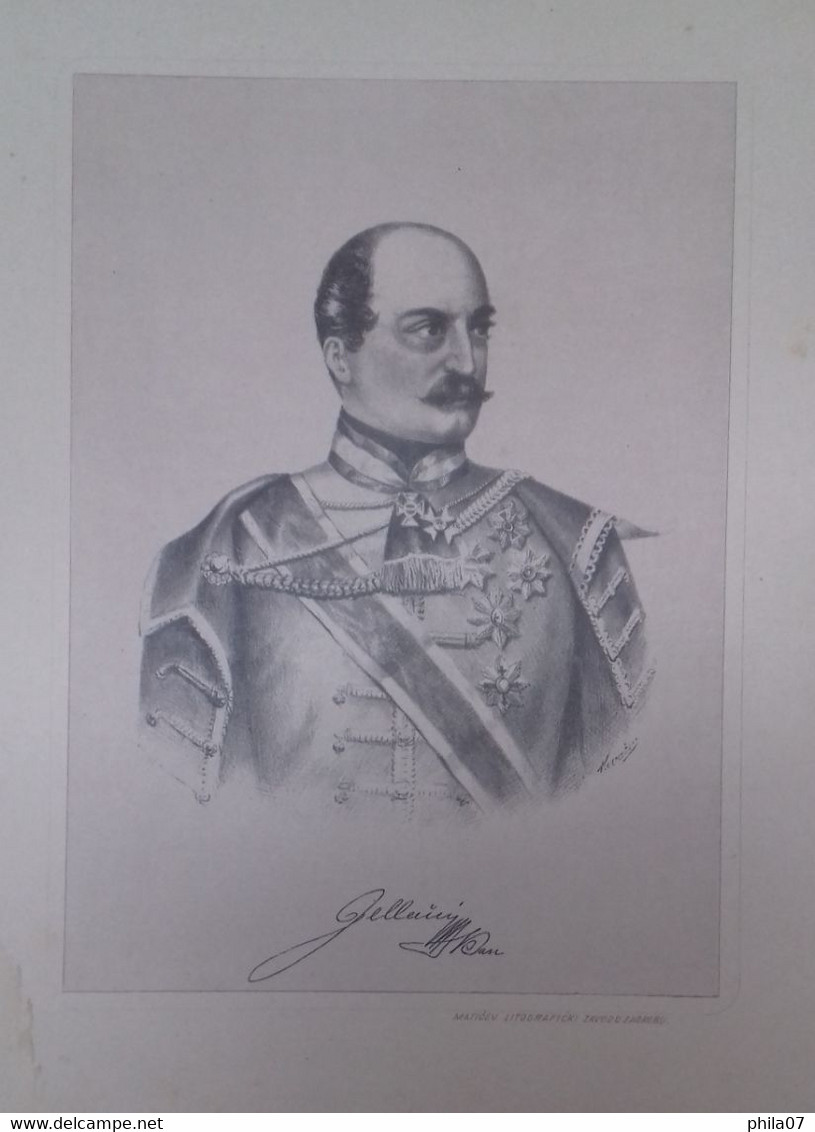 Josip Count Jelačić, Biography And Lithography (dimension Cca 25x32 Cm) Of Count In Uniform With Prominent Medals. Print - Documents Historiques