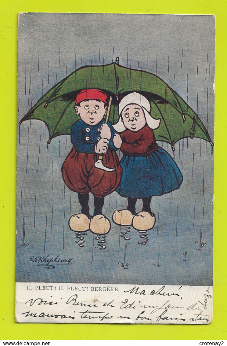 Il Pleut Bergère Couple Enfants En Sabots Sous Un Parapluie Illustrateur Shepheard En 1906 VOIR DOS M.M Vienne N°185 - Shepheard