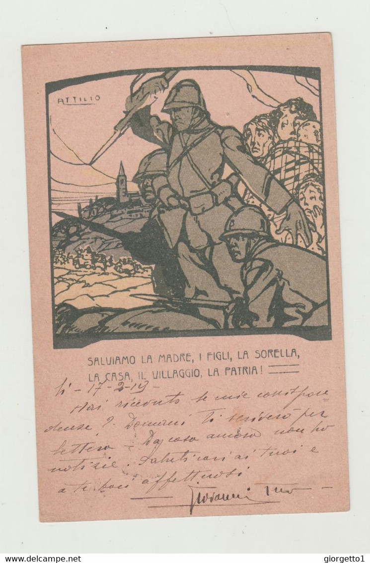 FRANCHIGIA CARTOLINA ILLUSTRATA ATTILIO - POSTA MILITARE 68 DEL 1919- ANNULLO BRIGATA CALABRIA WW1 - Franquicia