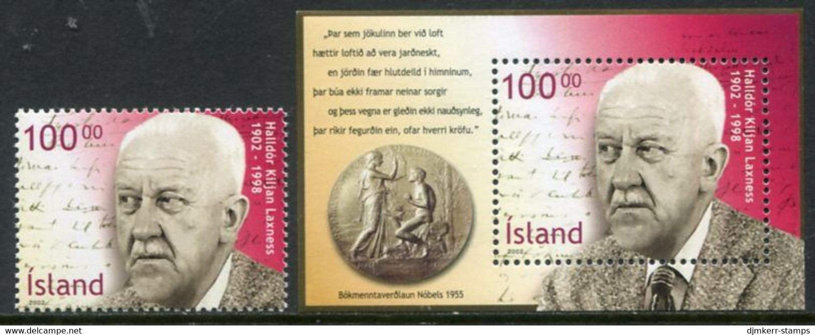 ICELAND  2002 Laxness Birth Centenary MNH / **.  Michel 1003 + Block 30 - Nuovi