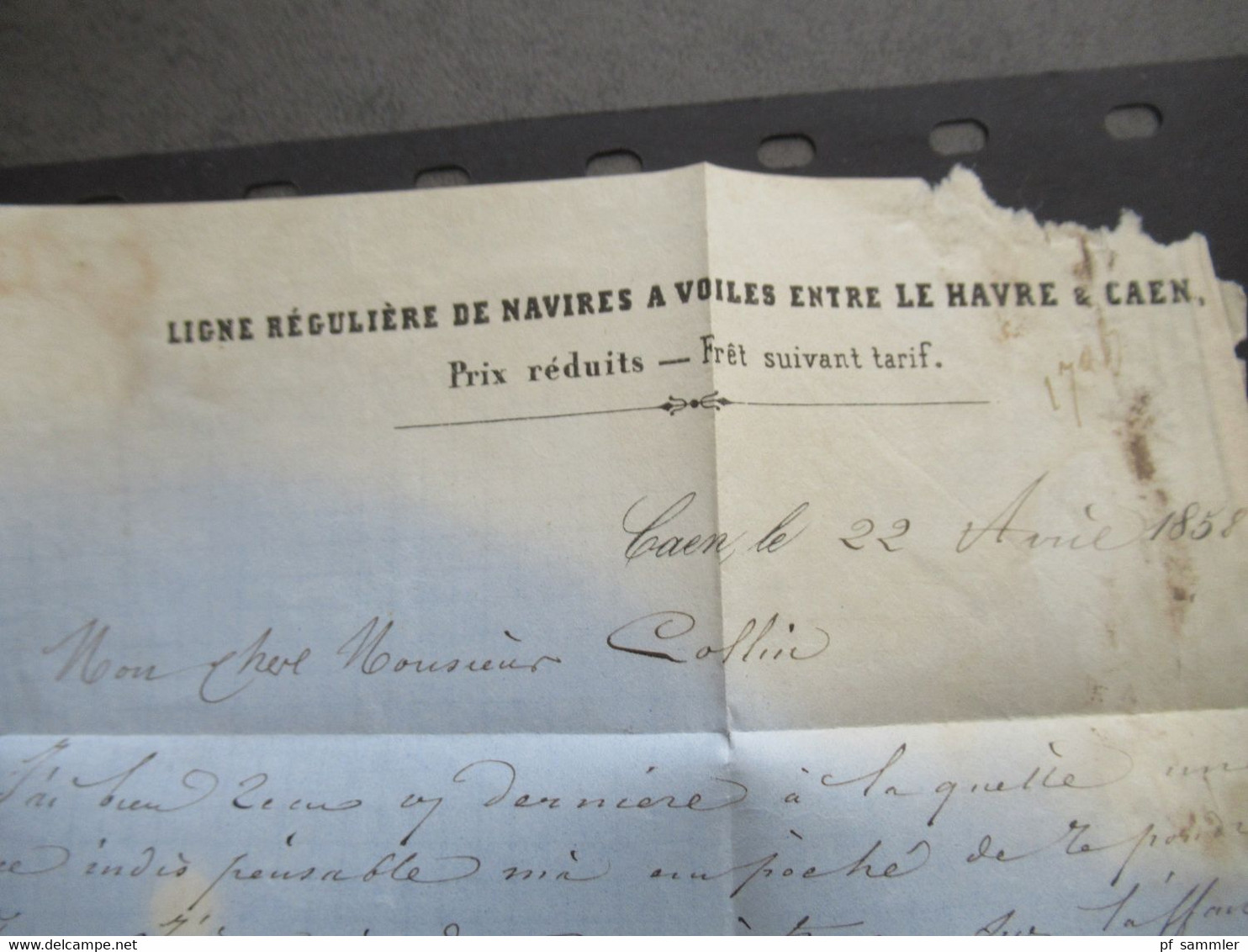 Frankreich 1858 Napoleon III. Nr.13 Rautenstempel Caen und 2x Stempel Ra3 Apres des Depart nach Nizza gedruckter Brief