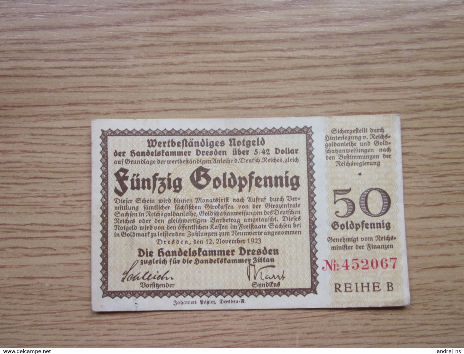 Funfzig Goldpfenning Dresden 1923 50 - Deutsche Golddiskontbank