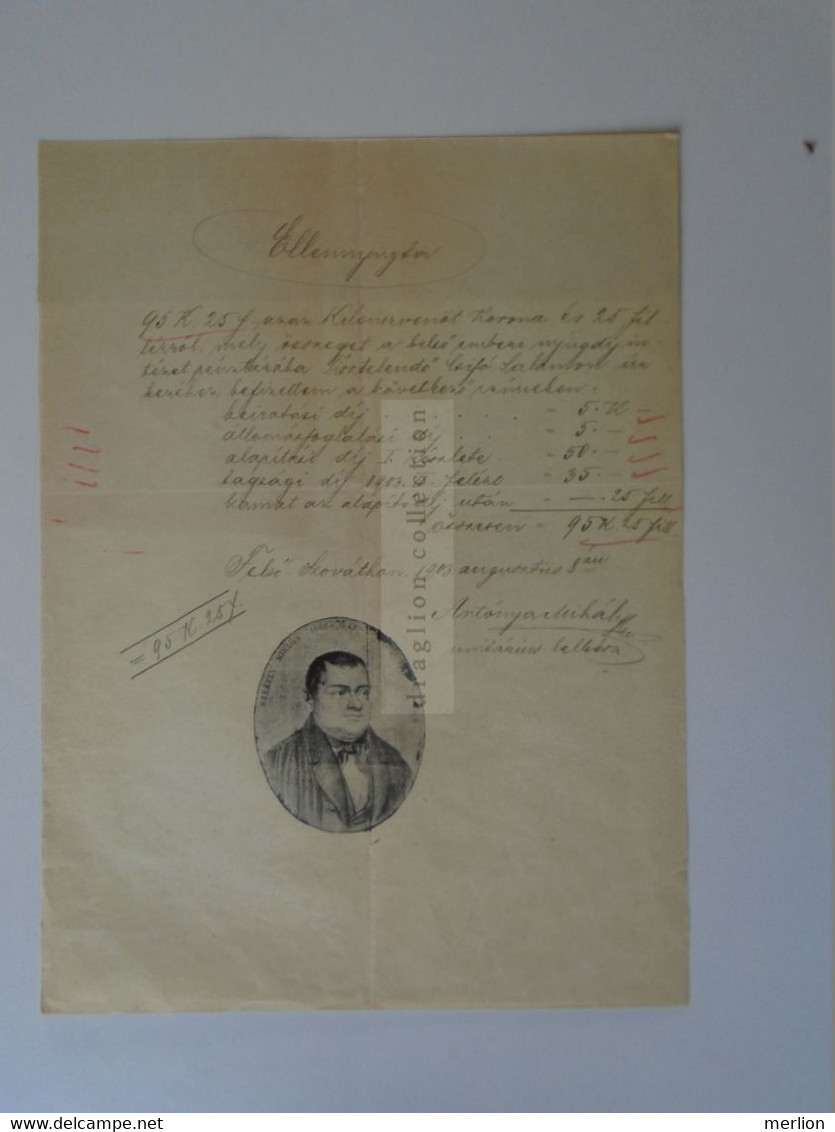 ZA396.8 Ellennyugta-counter-receipt-Felsőszovát-Magyarszovát Suatu Hungary Romania 1903 Antónya Mihály Unitárius Lelkész - Andere & Zonder Classificatie