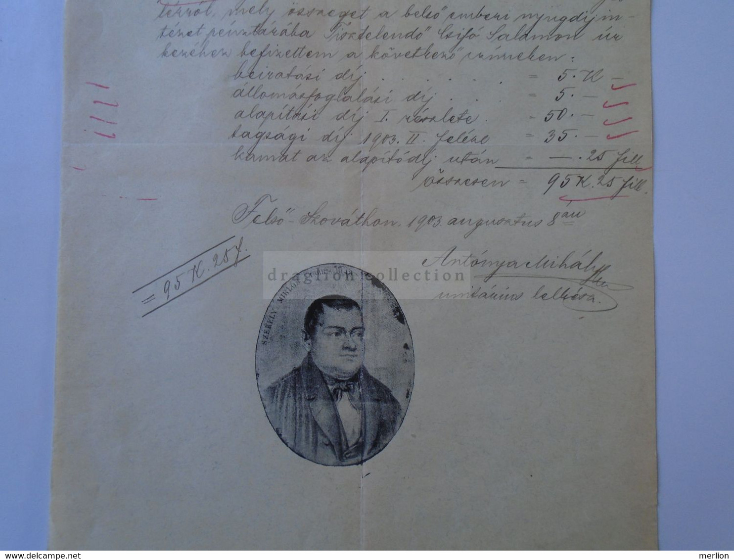 ZA396.8 Ellennyugta-counter-receipt-Felsőszovát-Magyarszovát Suatu Hungary Romania 1903 Antónya Mihály Unitárius Lelkész - Autres & Non Classés