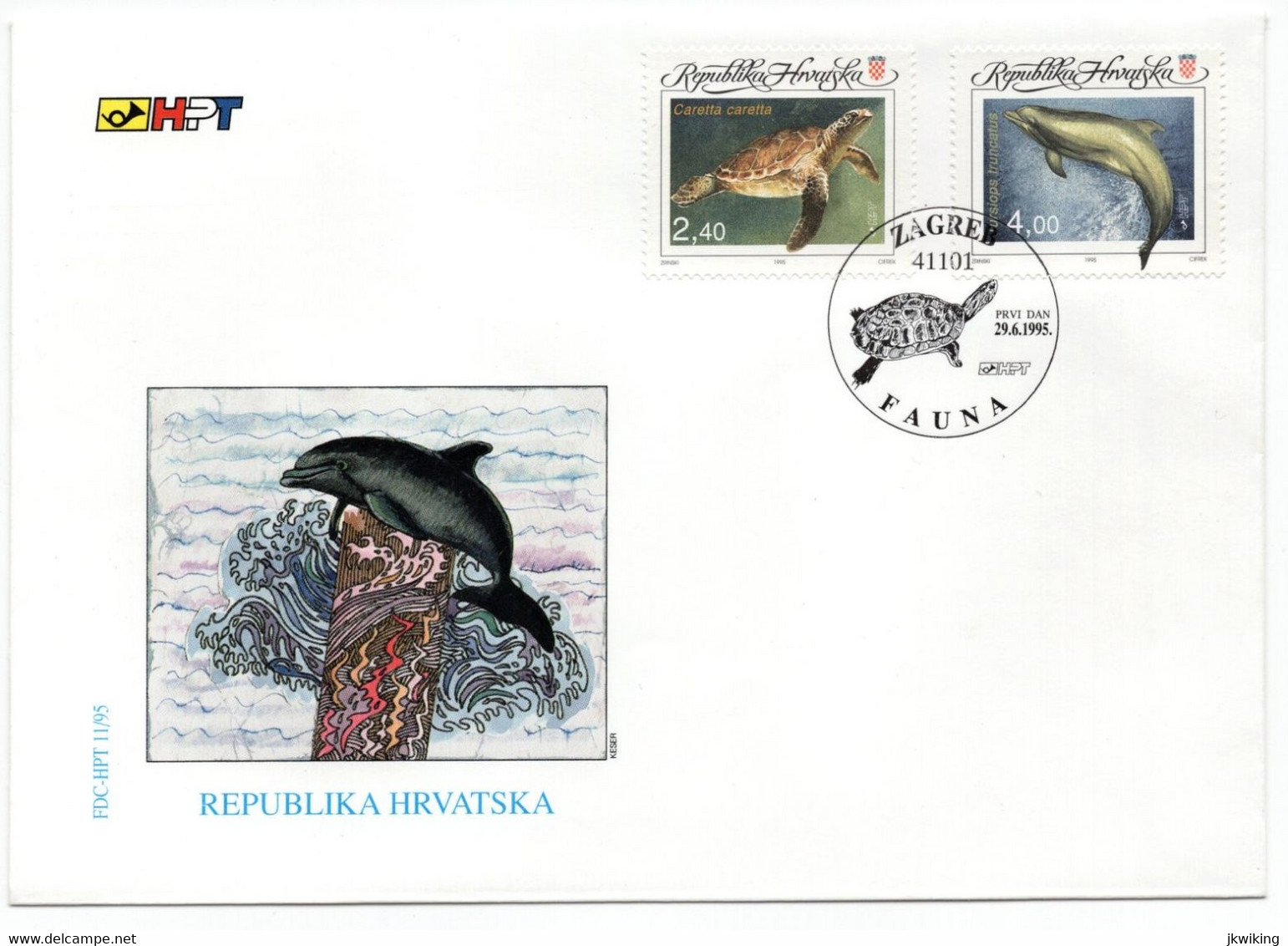 FDC - Fauna - Turtle - Dolphin - Postal Stamp Zagreb - Tartarughe