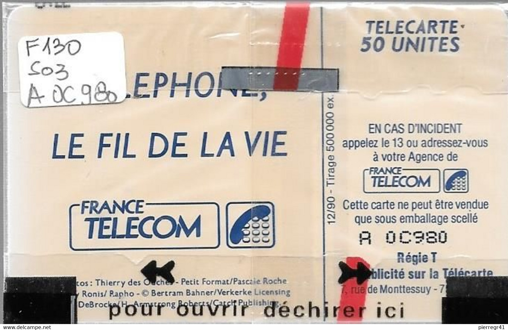 CARTE²-PUBLIC-F130-50U-SO3-12/90-PHOTOS-V° N°A 0C980-NSB-TBE - 1990