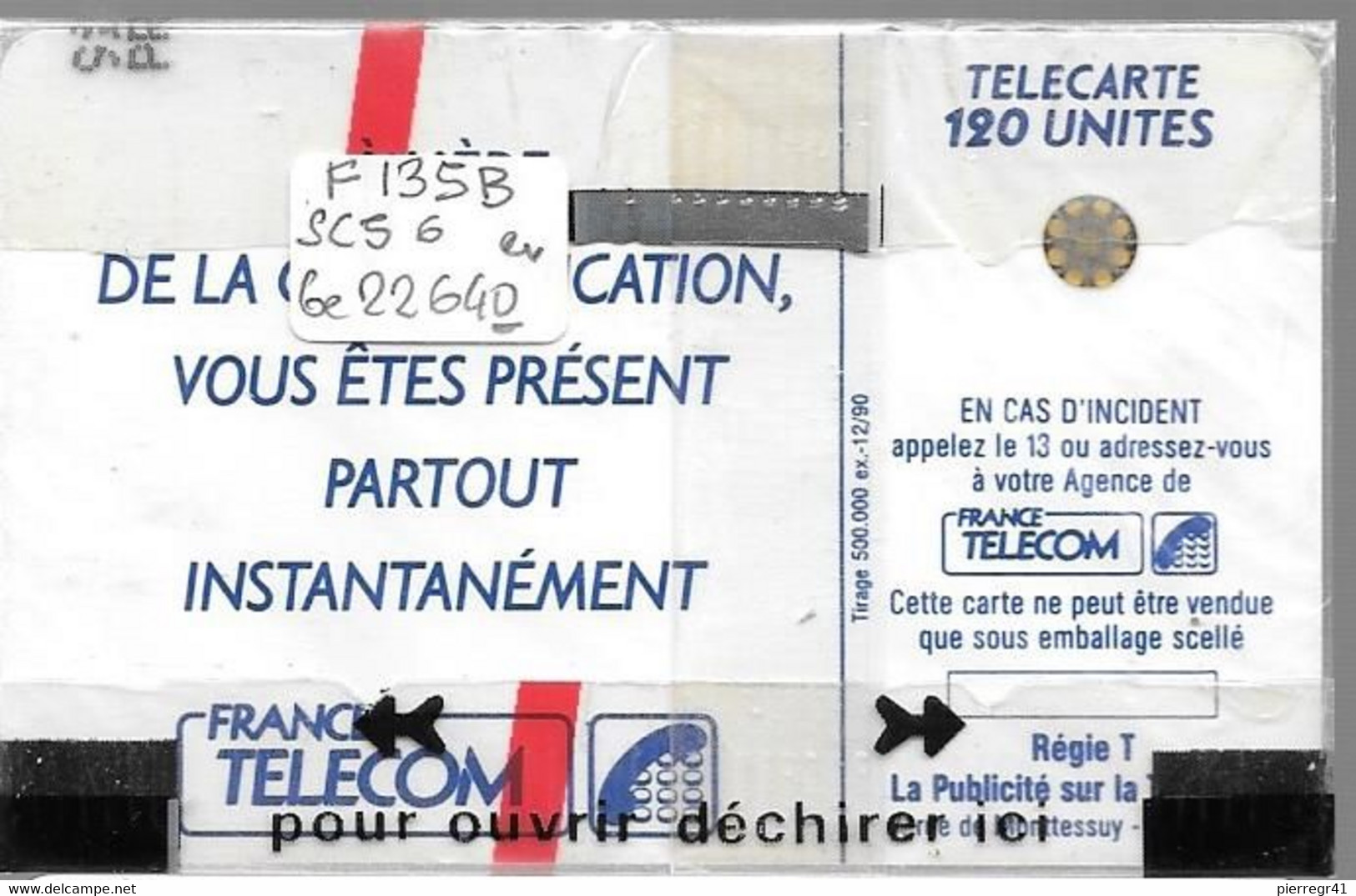 CARTE²-PUBLIC-F134B.529-50U-SC5an-Trou 6-12/90-5 Ge 0 Envers 22640-OISEAU BLEU-NSB-TBE/RARE - 1990