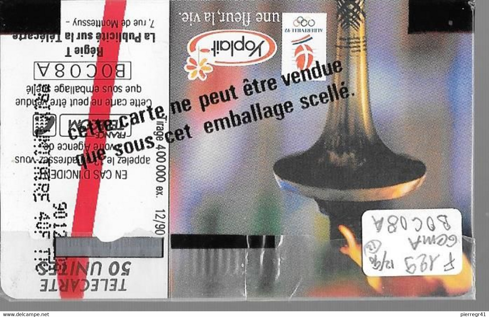 CARTE²-PUBLIC-50U-GEMA-12/1990-F 129-YOPLAIT-FLAMME OLYMPIQUE-V°N°B0C08A-NSB-TBE - 1990