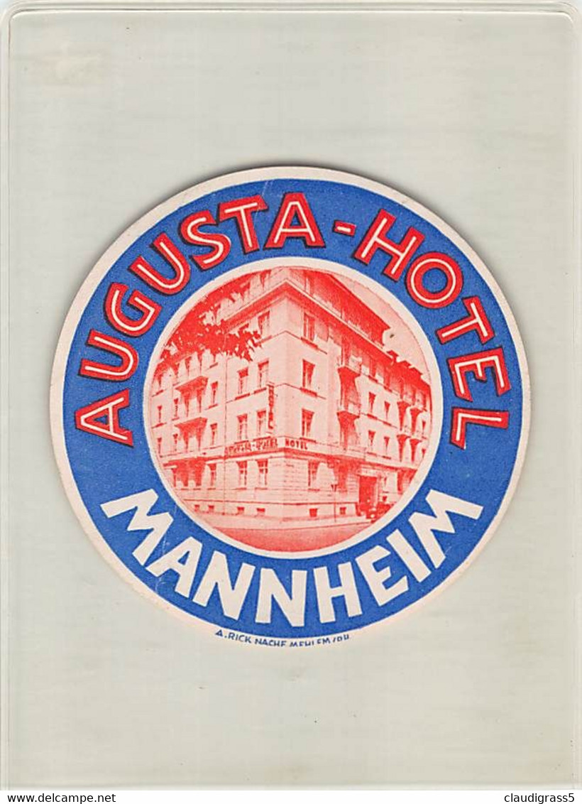 2882" ETICHETTA  ALBERGO AUGUSTA -HOTEL MANNHEIM (GERMANIA) MISURA DIAMETRO 9.00 CM - Etiquettes D'hotels
