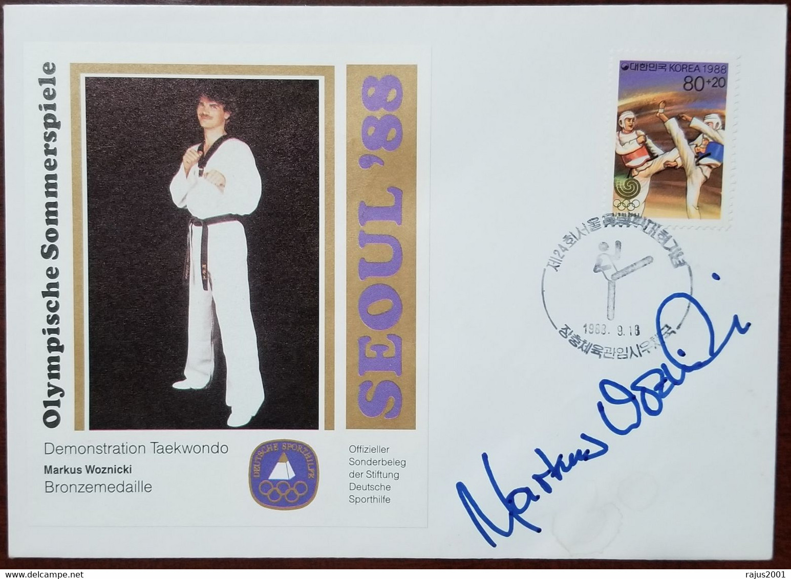 Markus Woznicki Martial Art, Taekwondo Olympic Game, Autograph / Signed By Markus Woznicki Seoul Korea Special Cover - Unclassified