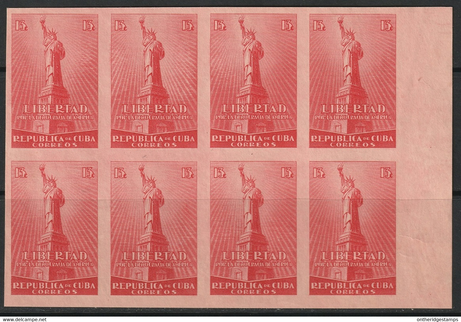 Cuba 1942 Sc 372 Yt 273 Imperf Margin Block Of 8 MNGAI(*) NH** - Unused Stamps