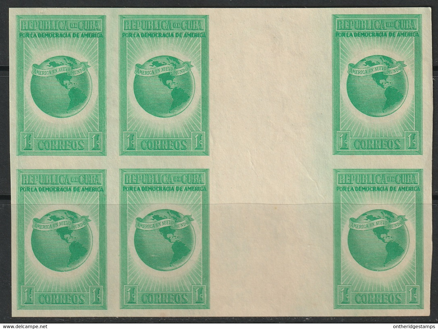 Cuba 1942 Sc 368 Yt 269 Imperf Centre Sheet Block Of 6 MNGAI(*) NH** - Unused Stamps