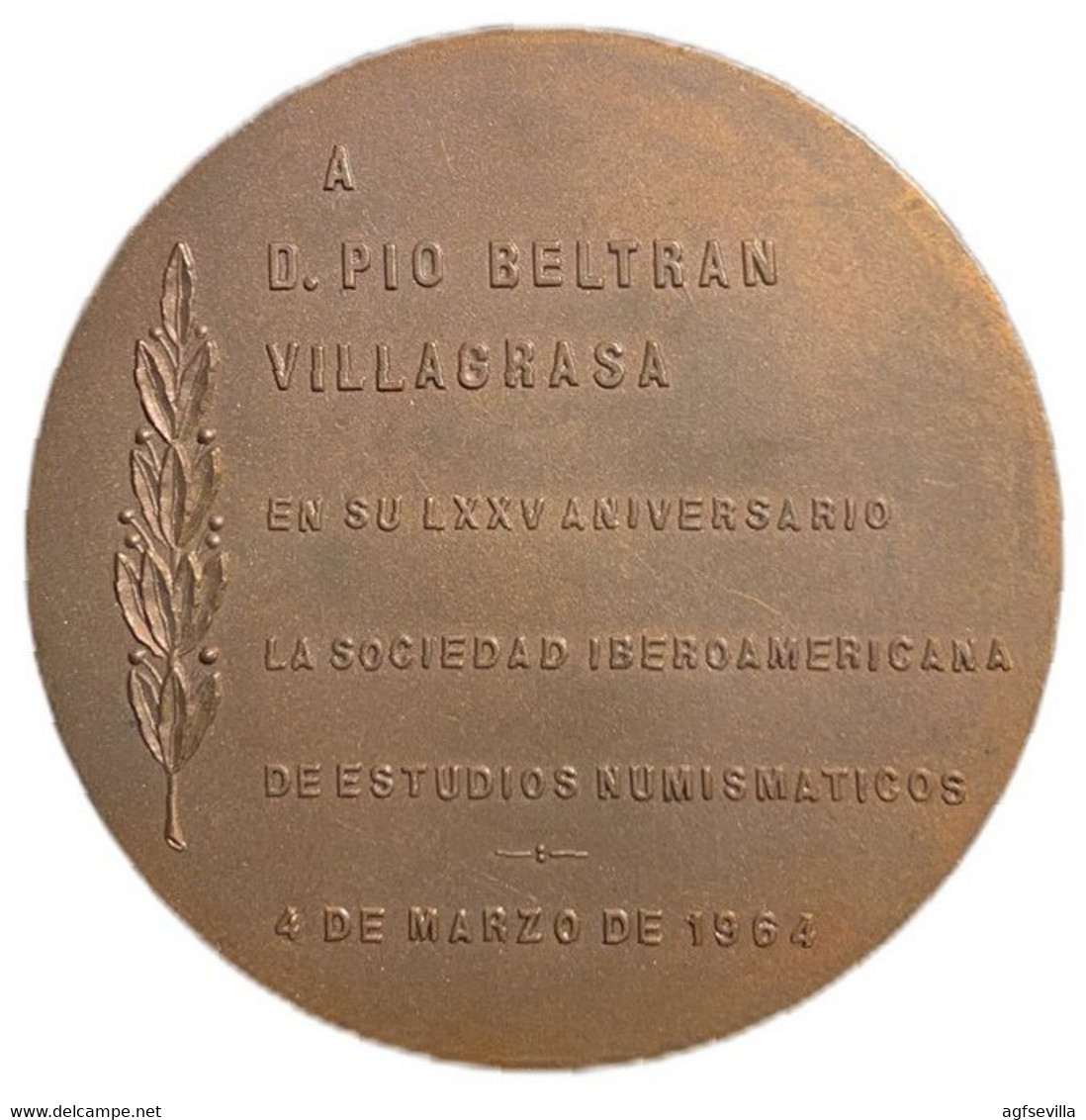 ESPAÑA. MEDALLA F.N.M.T. DEDICADA A PÍO BELTRÁN VILLAGRASA. 1.964. BRONCE. ESPAGNE. SPAIN MEDAL - Professionali/Di Società